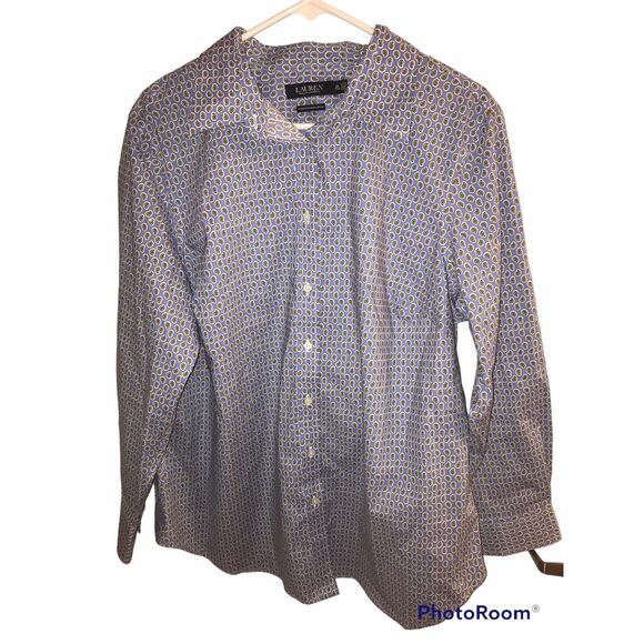 Ralph Lauren Top Size 2X Button Down Shirt Stretch Non iron Paisley Pattern Blue - Picture 2 of 5